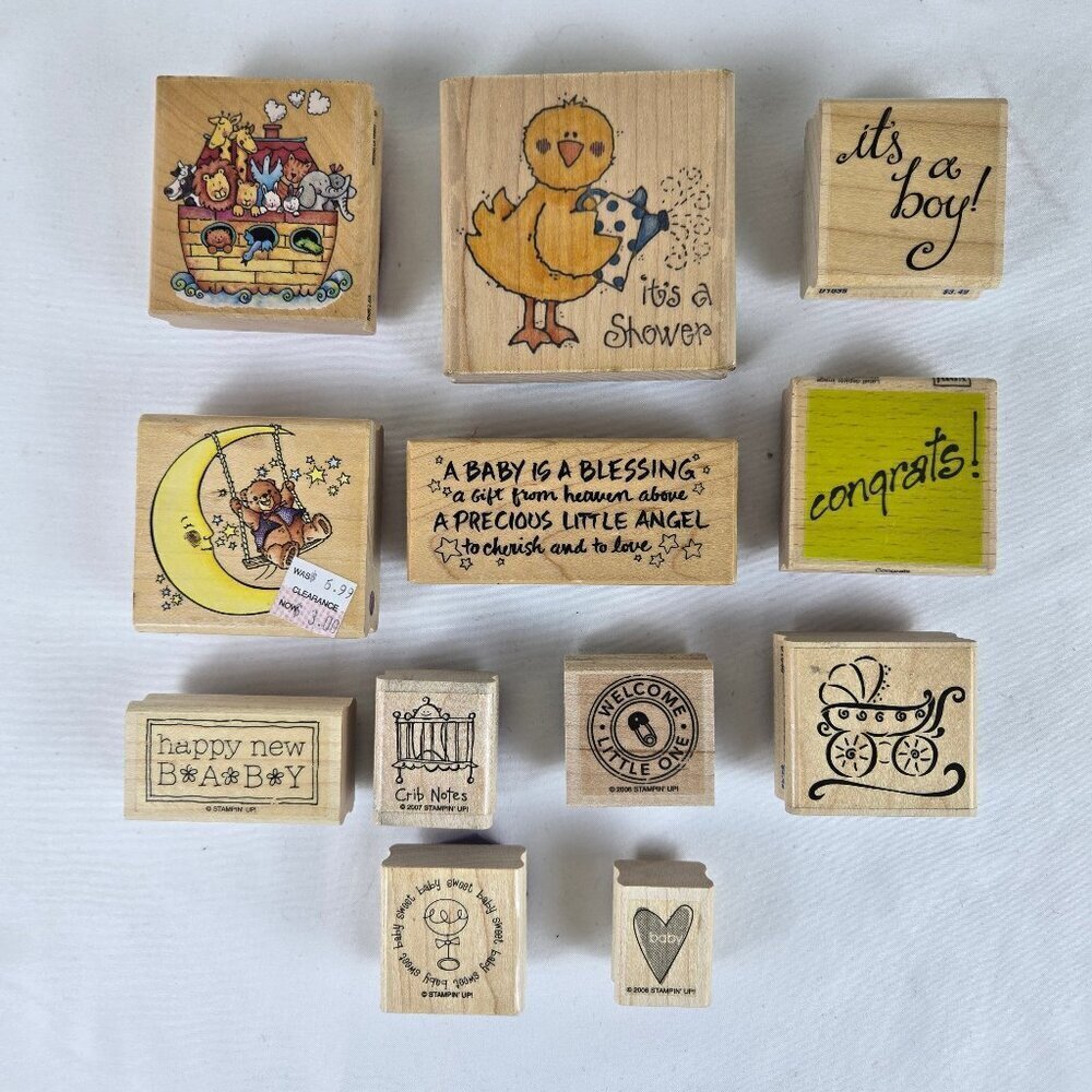 Mixed Brands of Rubber Stamps Baby Themed Set of 12 Total